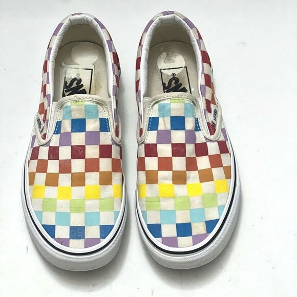 Vans Checkered Shoes Women’s Sz 5 Canvas Colorful Classic Skate Slip-On Casual - Picture 2 of 13